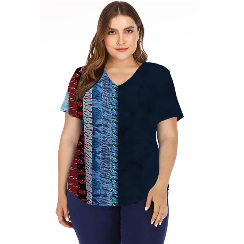 

Футболка женская с V-образным вырезом, Модный повседневный топ с 3D принтом в полоску, уличная одежда, большой размер, лето 2022