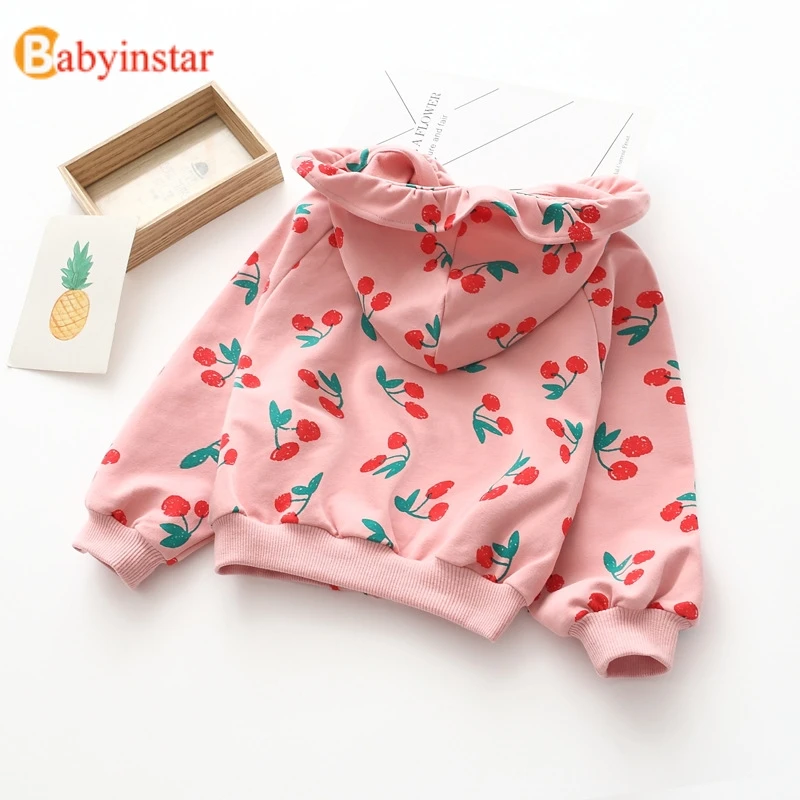 Babyinstar/Новинка пальто для маленьких девочек с принтом вишни детская одежда куртки