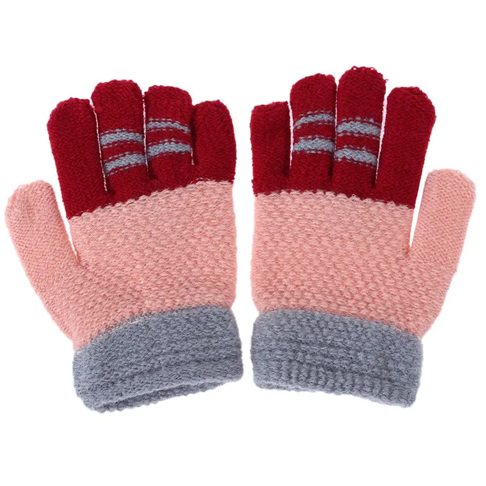 Autumn Winter Kids Gloves Fashion Elastic Warm Girls Full Finger Cute Cartoon Children Knitted Stretch Mittens Ski | Детская одежда и