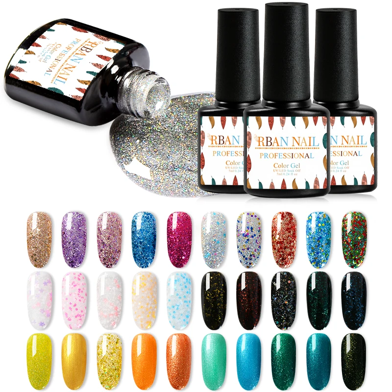 RBAN лак для ногтей 7 мл цветной Блестящий Гель лазерный УФ гель синий черный цвет