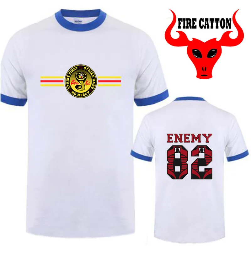 Новинка полосатая футболка с принтом &quotвраг-Кобра Кай&quot Футболка для мальчиков