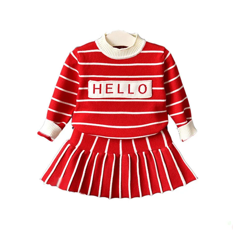 

2pcs kid knitted suit girl long sleeve sweater skirt set kids fashion letter spring autumn sets girls outfits kids clothing suit