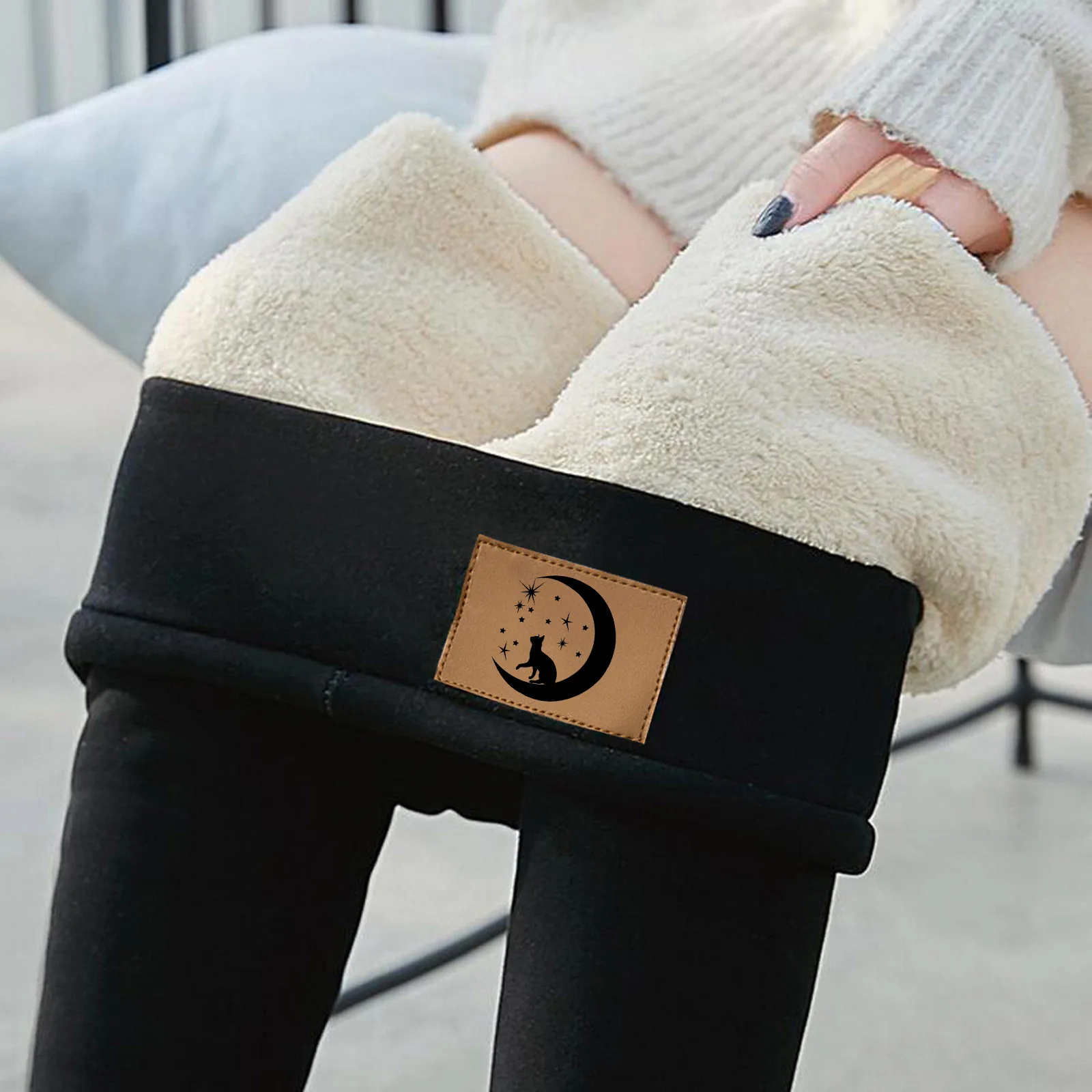 

Women Cat Print Winter Warm Leggings Women High Waist Velvet Thick Legging Patchwork Super Warm Stretch Pencil Pant Dropshipping