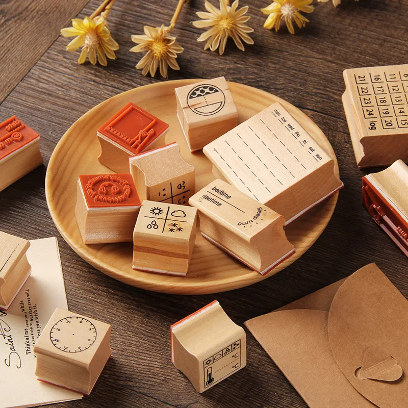 

1Set Natural Color Wooden Journal Supplies 6 Styles Rubber Stamps Seal Crafts For Gift Home Decoration DIY Scrapbooking