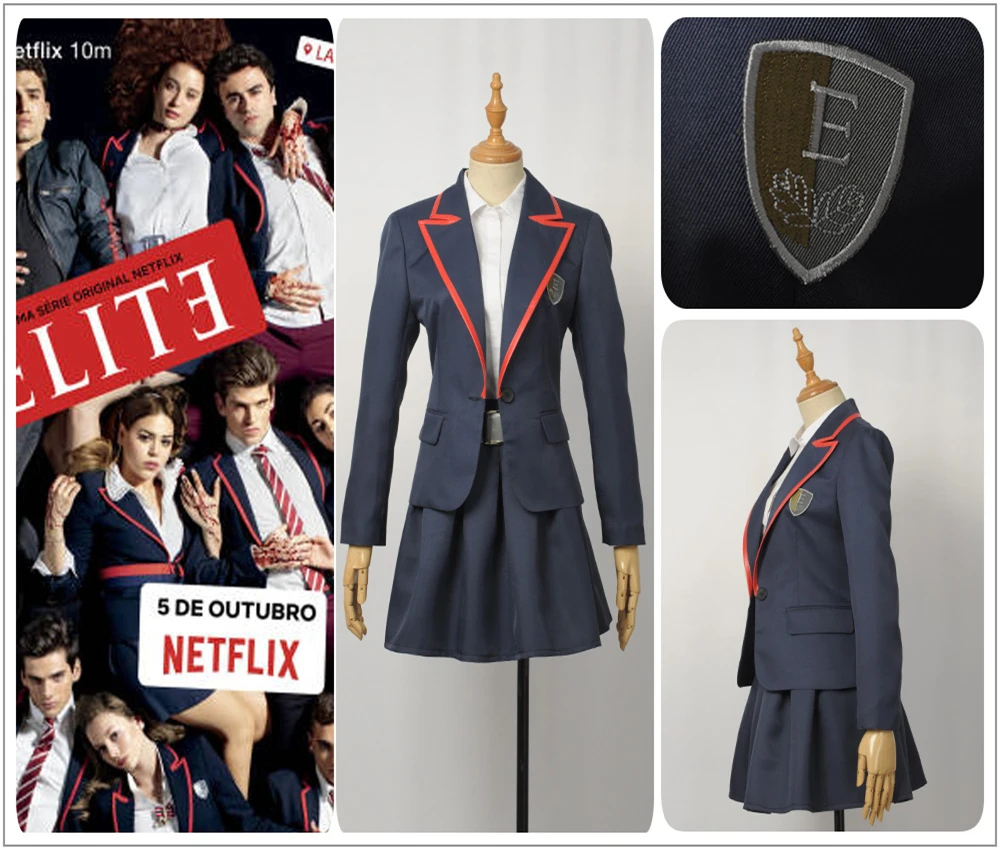 

Elite School Uniform Costume Adult Women Jacket Shirt Skirt Pleated JK Cloth TV Series Cosplay Halloween
