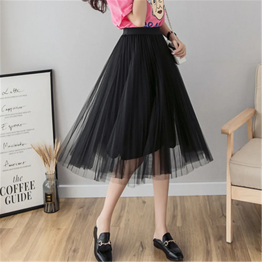 Женская плиссированная юбка пачка сетчатая средней длины с высокой талией и