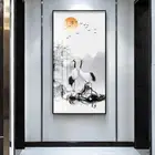 Настенная картина в китайском стиле с изображением журавлей и пейзажа, абстрактная фотография, Настенная картина для домашнего декора