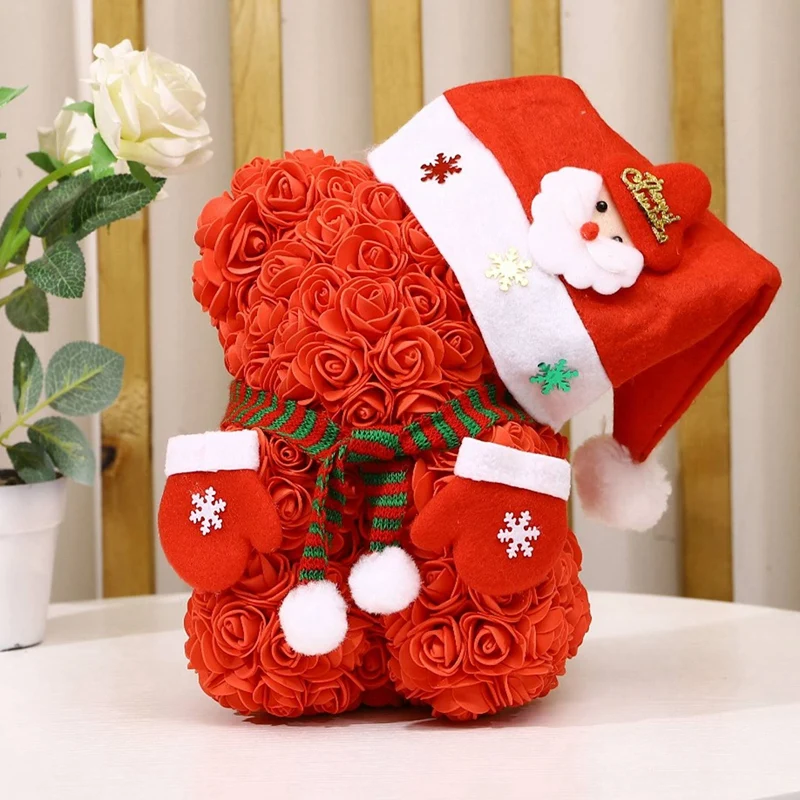 

2 Pcs Rose Flower Bear - Christmas Rose Teddy Bear - Birthdays,Valentine'S Day- Clear Gift Box Included, Red & Golden