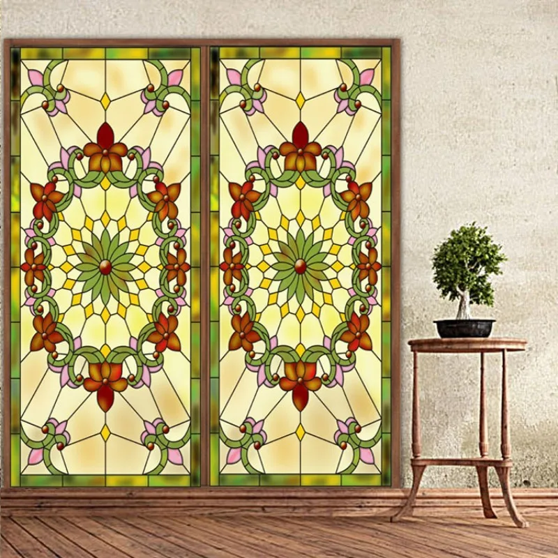 

Custom Size Church figures Character Window Film Static Cling Frosted Window Sticker Stained Glass Foil Raamfolie 50cmx140cm
