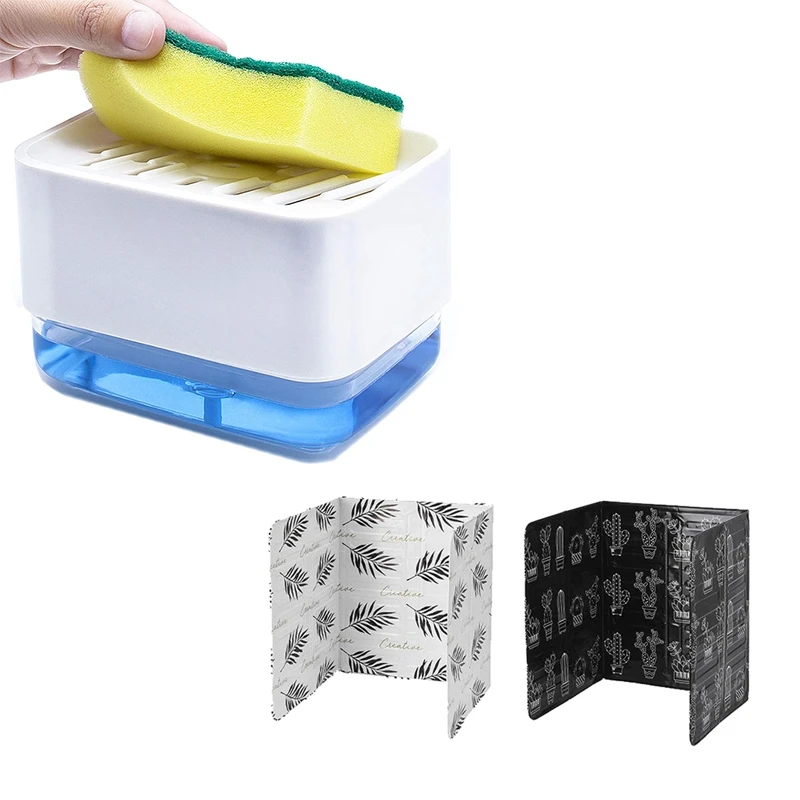 

2PCS Kitchen Oil-Proof Baffle High-Temperature Stove Oil Baffle With Soap Dispenser For Kitchen Sink + Sponge Holder
