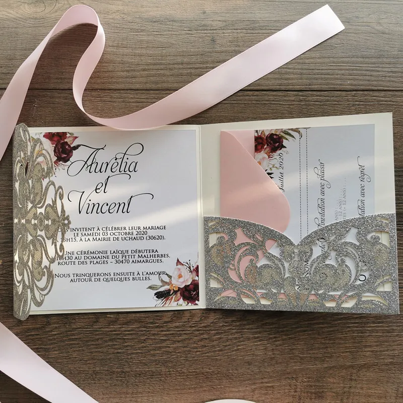 Набор карманных карт серебристого цвета с лазерной резкой и блестками 30 шт.