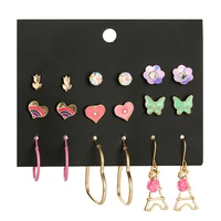 9 pairs sweet and lovely stud earrings hoop earrings heart shaped earrings for women girls earrings set jewelry