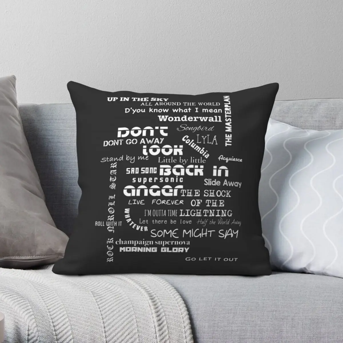 

Oasis Songs Square Pillowcase Polyester Linen Velvet Creative Zip Decor Throw Pillow Case Sofa Seater Cushion Case