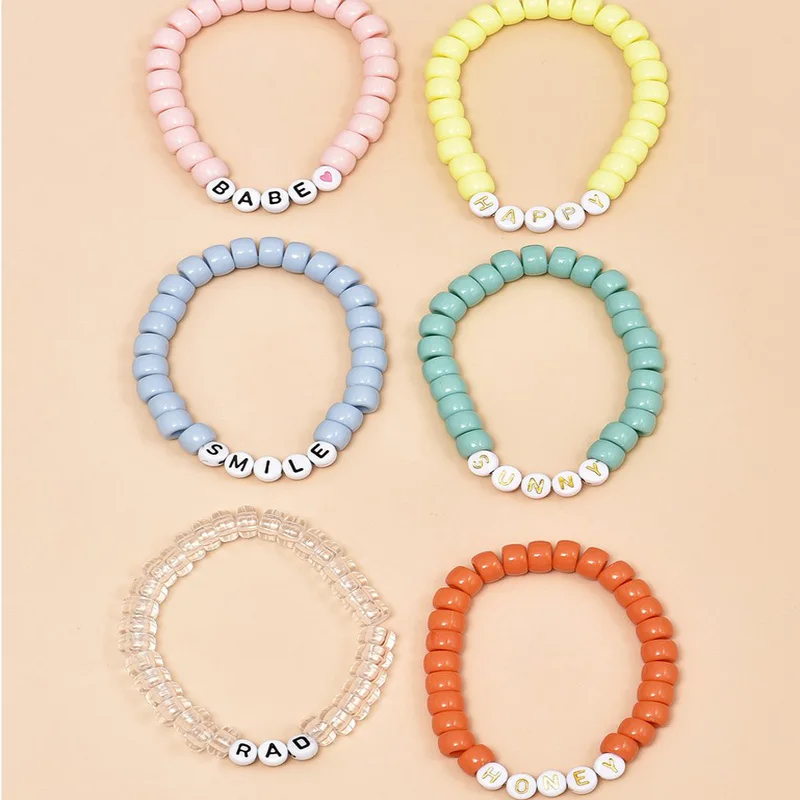 ALYXUY 6 шт./компл. Boho красочные бусы английская буква Babe Happy Smile Honey Rad Sunny Chain Charm Bracelet