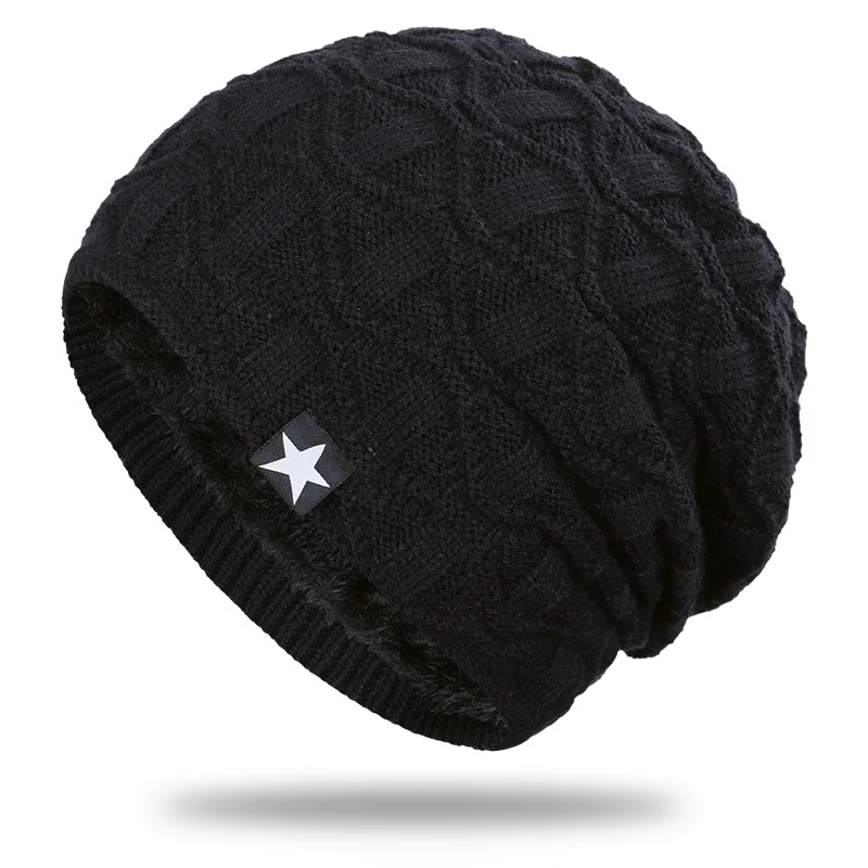 

Men's Winter Hat Women Pentagram Knitted Hats For Men's Cap Winter Beanie Hat Gorro Thick Warm Brimless Fur Bonnet Men's Cap