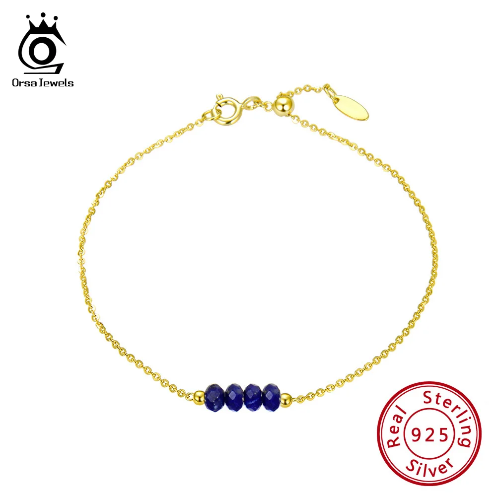 

ORSA JEWELS Solid 925 Sterling Silver Women Natural Moonstone Bracelet With 18K Gold Chain Dating Collocation Fine Jewelry SB44
