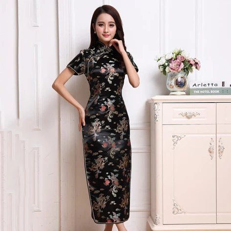 Женское платье-Чонсам с коротким рукавом в винтажном стиле красное трикотажное