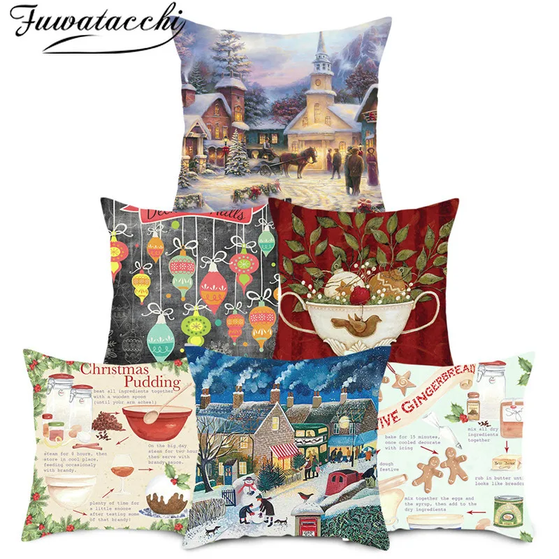 

Fuwatacchi Christmas Tree Bell Cushion Cover Snowman Throw Pillow Covers Gift for Kids Home Sofa Decorative Pillowcases 45*45cm