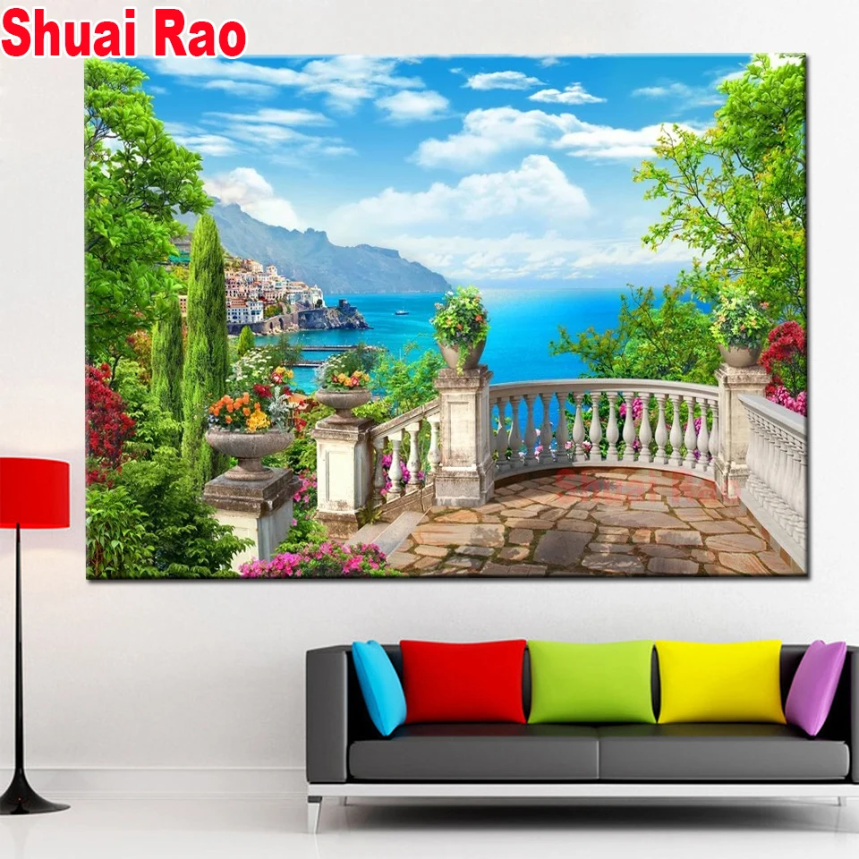 

Diamond painting blue sky garden full square round 3d 5d diy picture diamond Embroidery beach landscape Wall murallandscape,