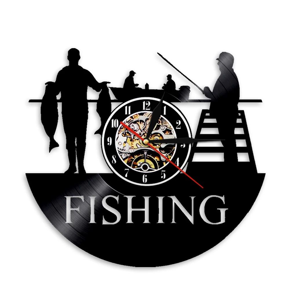 

Go Fishing художественный декор настенные часы рыбака Современный Дизайн Виниловая пластина Висячие 3D часы уникальный подарок ручной работы для морского хамтера