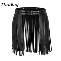 tiaobug fashion adjustable faux leather waistband punk gothic women fringe tassel skirt belt club party rave costume harness