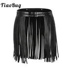 Модная Регулируемая юбка TiaoBug в стиле панк, готика, Женская юбка с бахромой и кисточкой, ремень для клувечерние, наряд для костюма
