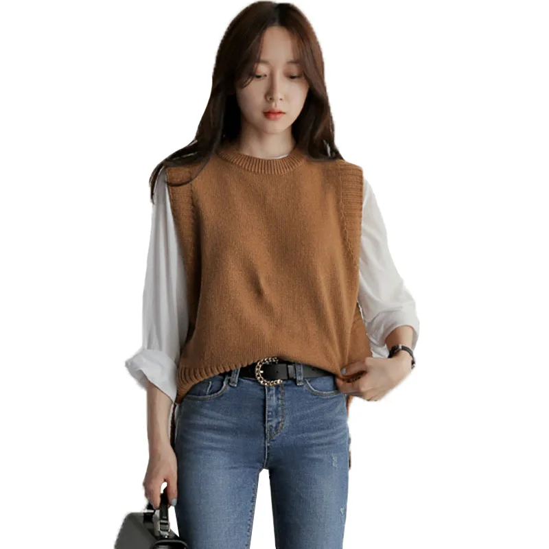 Осень Зима 2019 новый большой размер Свободный жилет женский вязаный свитер с