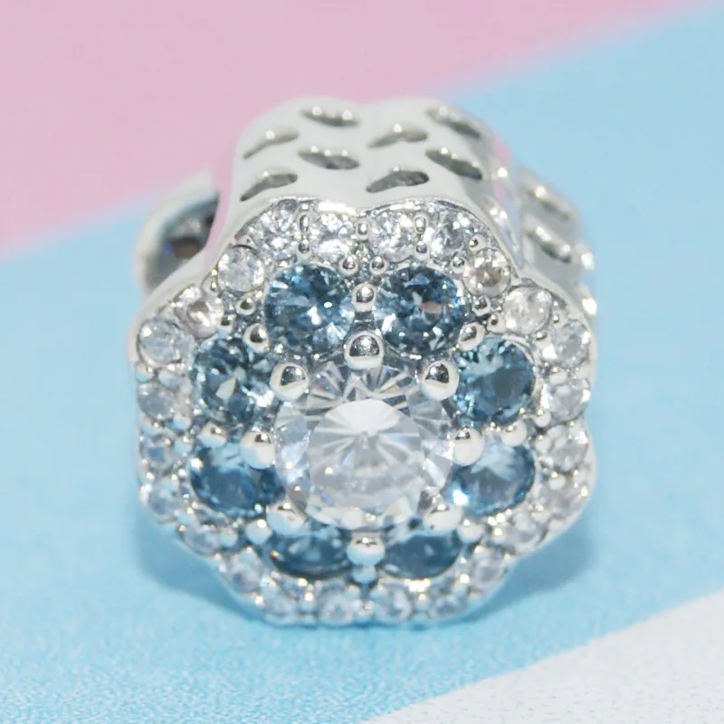 Аутентичные 100% 925 стерлингового серебра подвески из синие искры с украшениями в