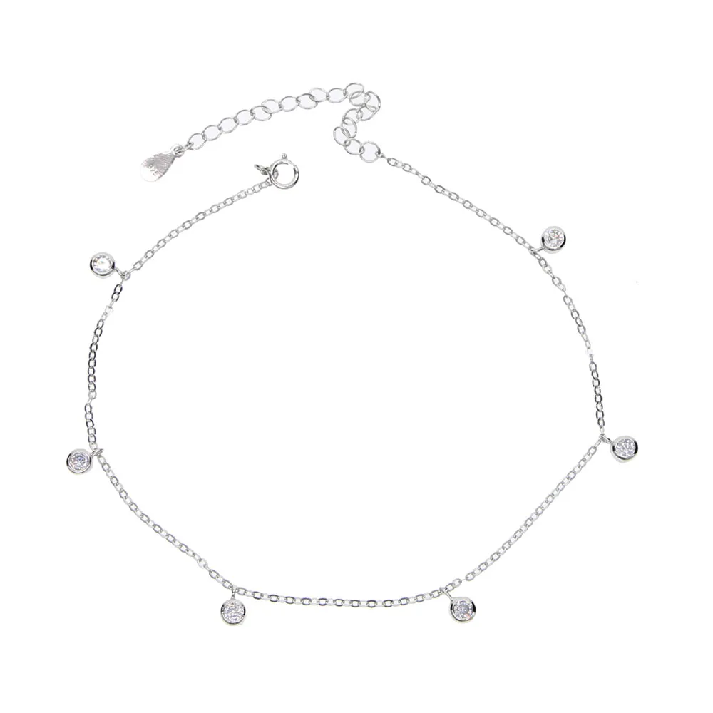 

summer beach AAA cubic zirconia chain women jewelry cz station 925 sterling silver cz anklet for womens 23+5cm