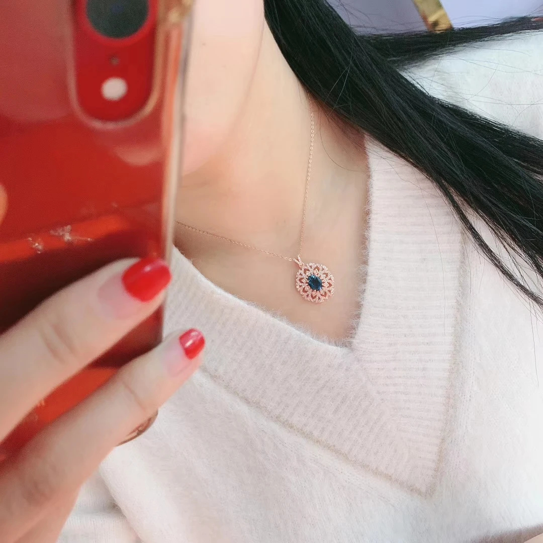 Женское ожерелье из серебра 925 пробы с натуральным голубым топазом | Украшения и