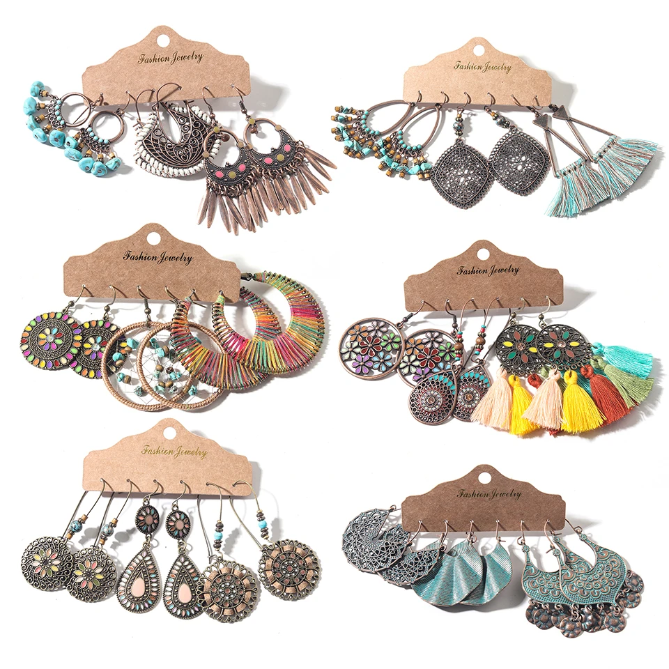 Старинные Элегантные Натурального Дерева Смешанные Серьги Набор Для Женщин