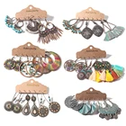 Старинные Элегантные Натурального Дерева Смешанные Серьги Набор Для Женщин Чешские Этнические Деревянные Бусы Изумрудный Кисточкой Мотаться Серьги Женщины Новый 2020 Подарок Ювелирных Изделий Способа