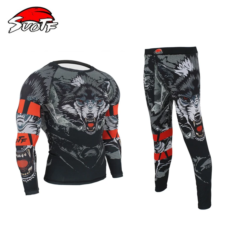 Набор для бокса с 3D принтом волка компрессионная футболка и штаны MMA Rashguard плотная