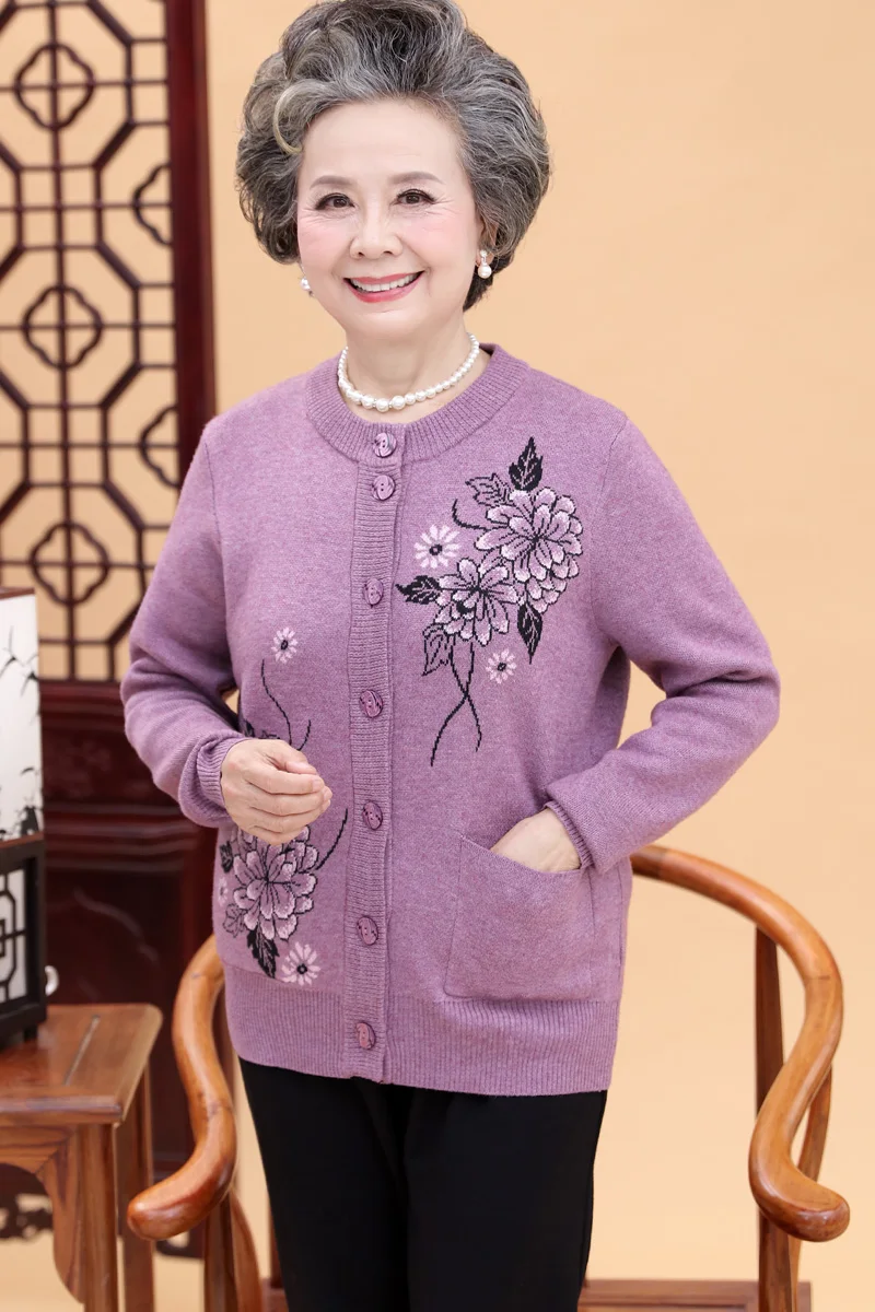 

2021 Elderly winter women thick sweater cardigan 60-70 years old sweater Grandma autumn and winter coat