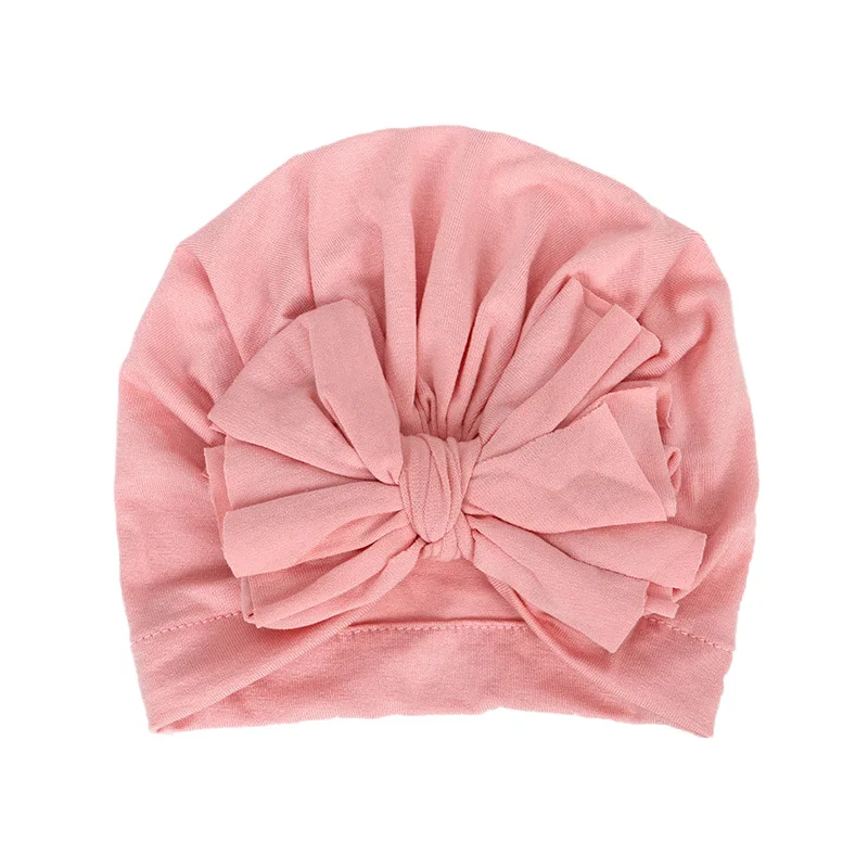 Pink bow 16 цветов, хлопковая детская шапка, шапка-тюрбан с бантом, реквизит для фотосессии, детская шапочка, Аксессуары для младенцев, детская шапка для девочек и мальчиков, детские шапки - Цвет: Pink bow