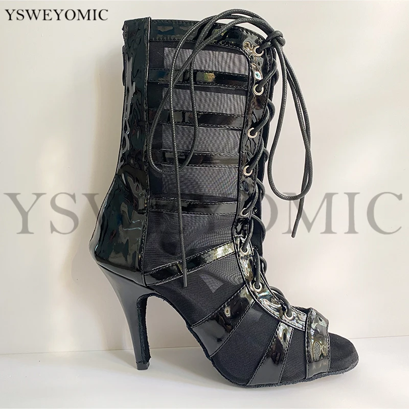 Black Latin Boot Dance Shoes Latin Women Leather High Heel Suede Outsole and Rubbel Sole Available Soft Salsa Latin Dance Boot