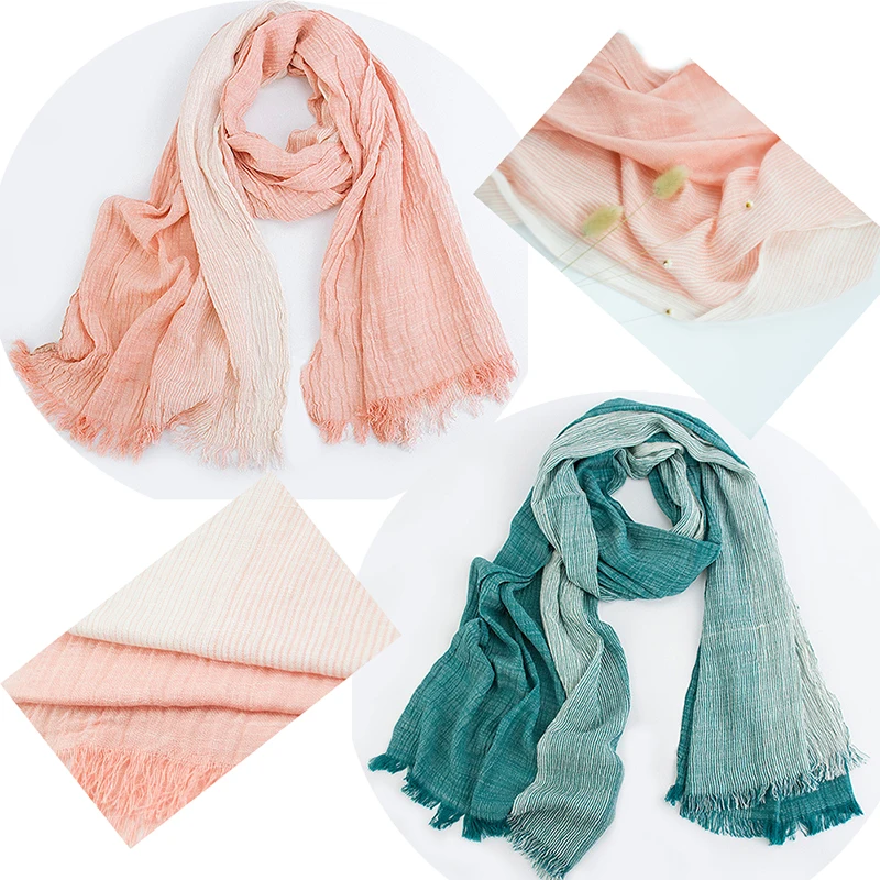 

Female Long Big Pinstripe New Turquoise Muffler 80*190cm Patchwork Color Wrap Soft CottonScarf Women Spring Fashion Accessories