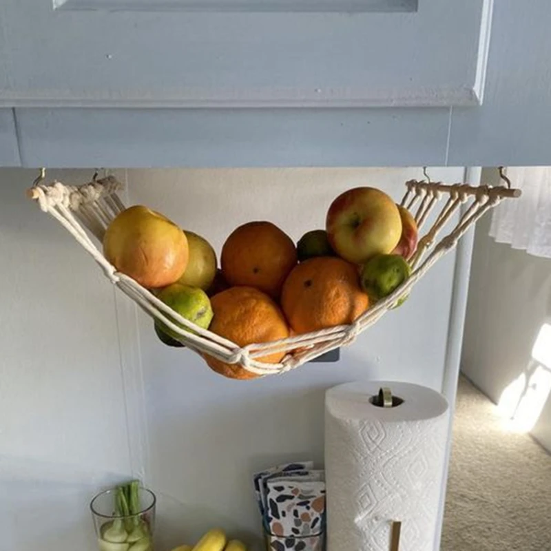 

Boho Hanging Vegetable Holder Bag Kitchen Fruit And Vegetable Net Bag Hand-woven Racks Under The Cabinet Large Capacity INS Rack
