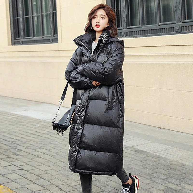 90% белый пуховик с капюшоном 2019 Новое Женское плотное теплое длинное зимнее