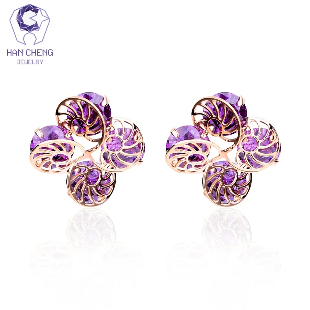 Женские маленькие серьги гвоздики HanCheng золотистые медные с полым драгоценным