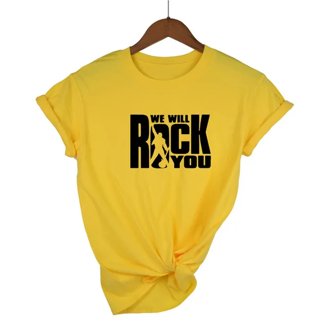 Yellow-B We Will Rock You Женская Футболка Летний стиль королева рок группа футболка короткий рукав хлопок рок-ролл женские топы - Цвет: Yellow-B