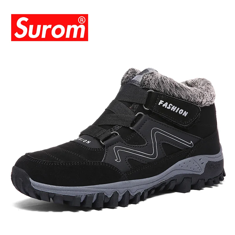 SUROM мужские замшевые ботинки высокого качества уличные теплые меховые женские