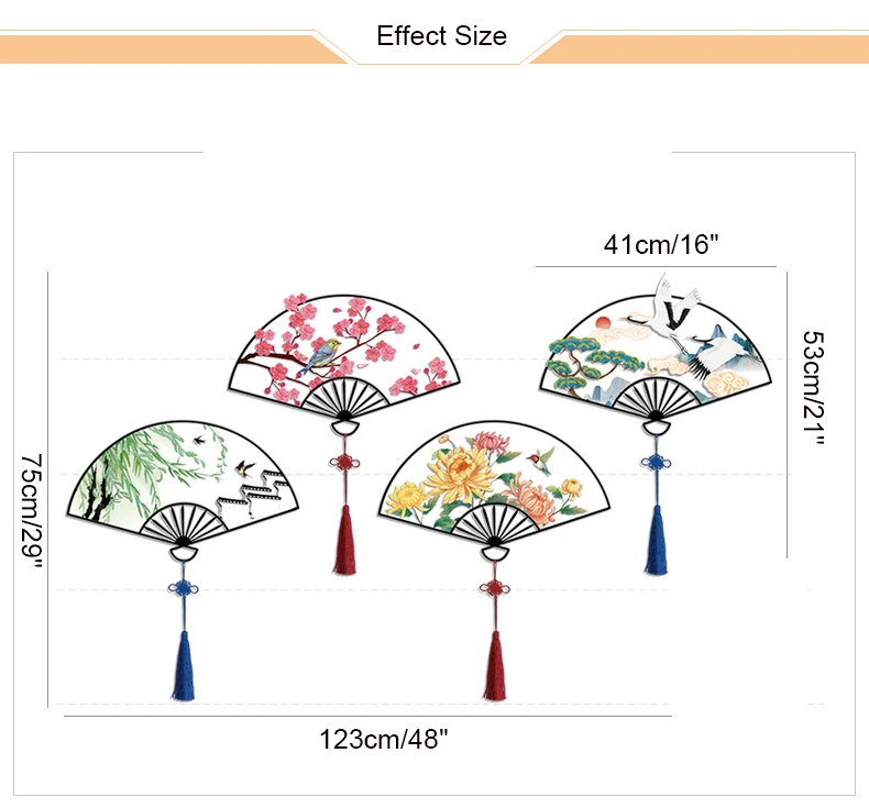

Chinese Style Fan Wall Stickers Home Office Decor Mural Living Room Bedroom TV Backdrop Wall Decals Aesthetic Room Decor Art