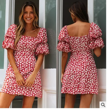 

Женское пляжное мини-платье, с запахом и принтом в стиле бохо, с коротким рукавом и квадратным вырезом, лето 2021