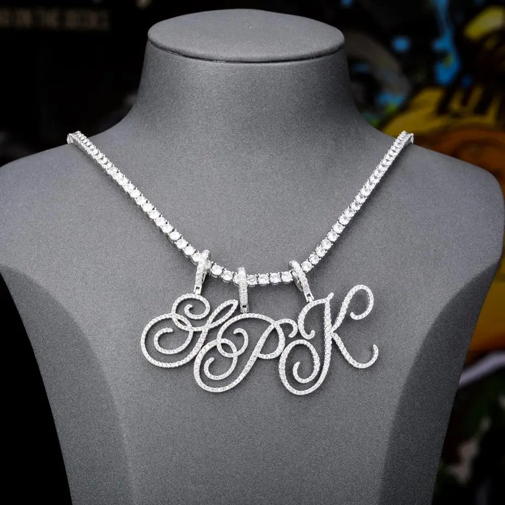 GUCY New A-Z Custom Name Cursive Letters Pendant With 4mm Tennis Chain Necklace Gold Silver Color Women/Men's Hip Hop Jewelry |