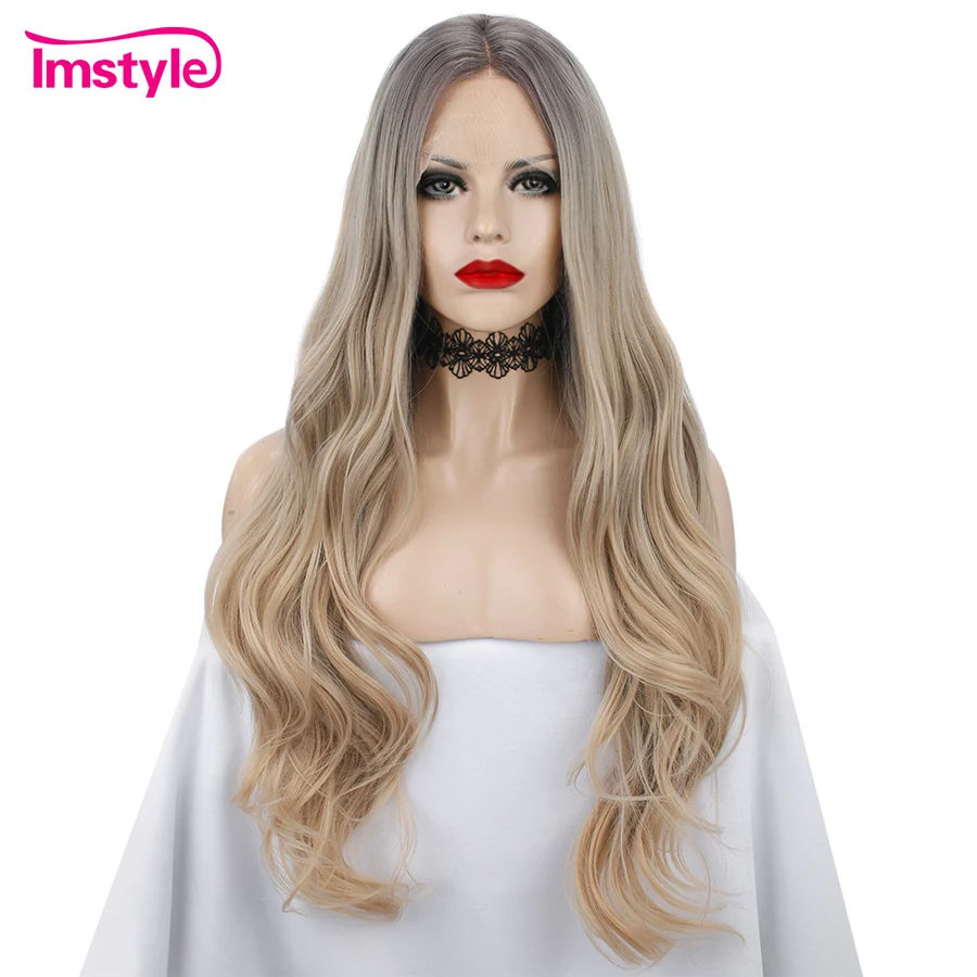 Парик Imstyle блонд Омбре парик из синтетического кружева спереди длинные волнистые