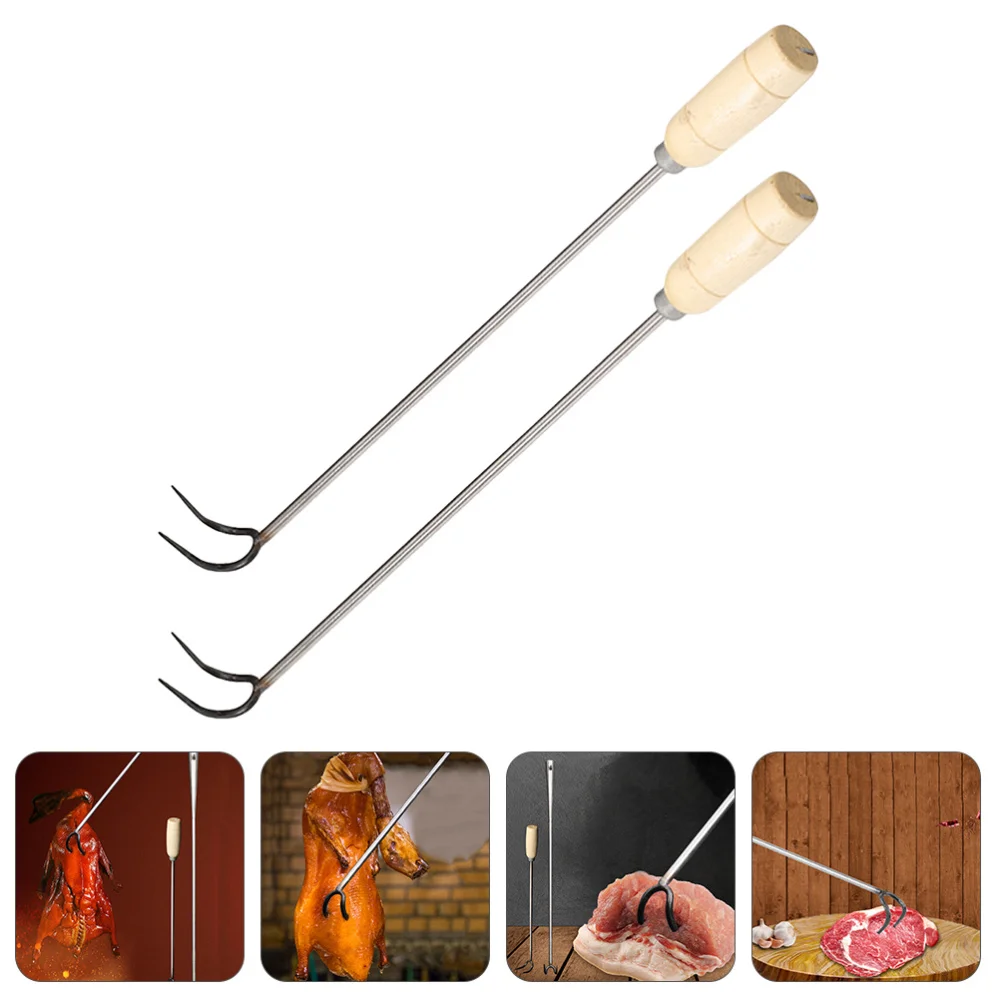 

2pcs Stainless Steel BBQ Hook Meat Goose Holder Hook Stick Kitchen Meat Hook