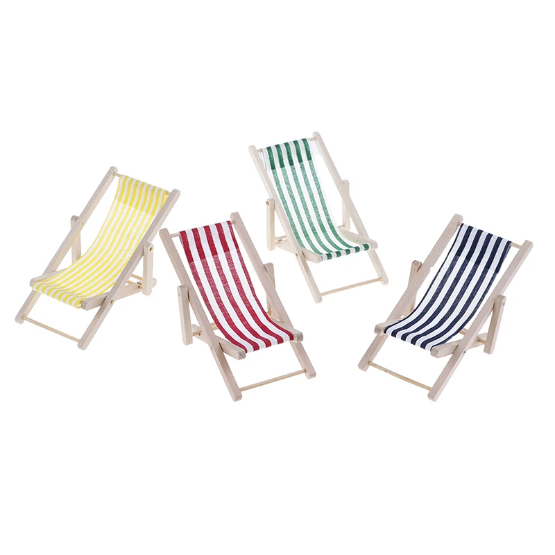 2pcs 1:12 Mini Doll House Wooden Beach Chair Striped Miniatures Home Furnishings Emulational Furniture Christmas Gift Kids toy |