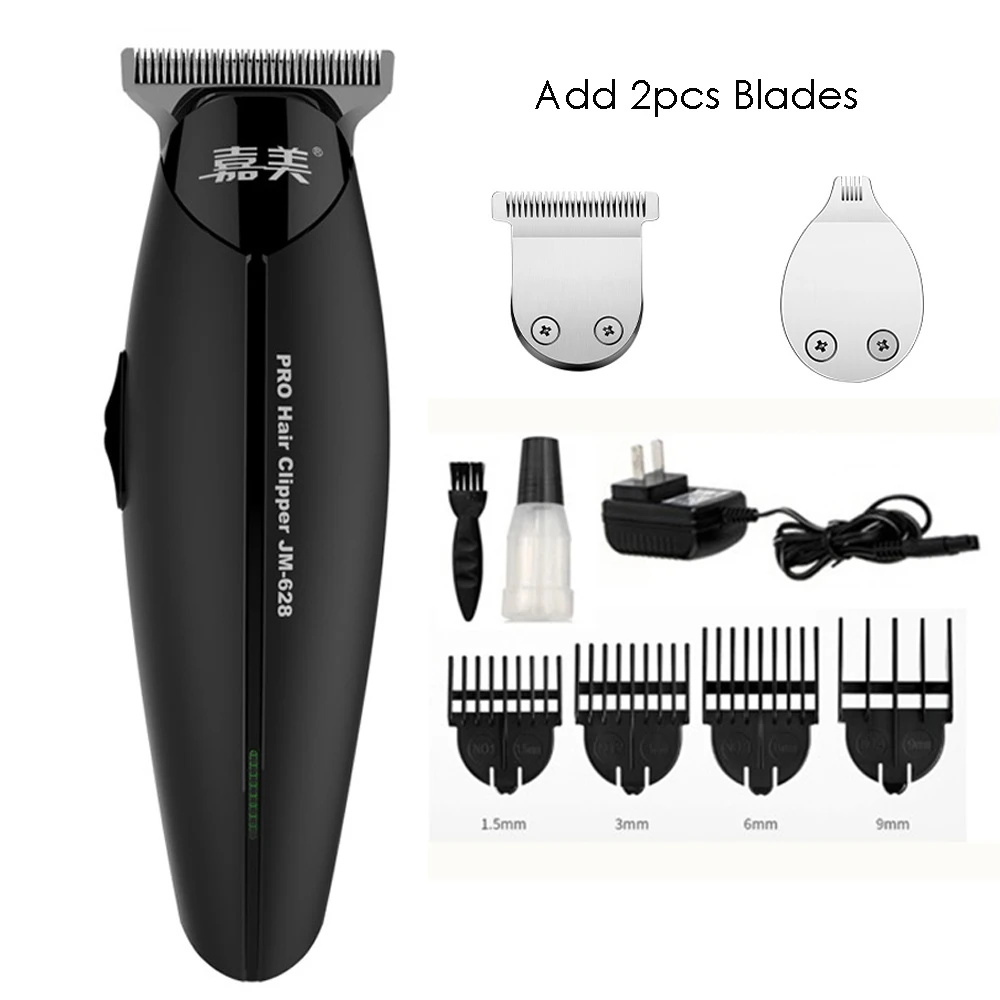 Black Add 2pcs Blade Профессиональная прецизионная машинка для стрижки волос, электрический триммер для волос, бритва для бороды, перезаряжаемая окантовка, машинка для стрижки волос для мужчин, Парикмахерская - Цвет: Black Add 2pcs Blade