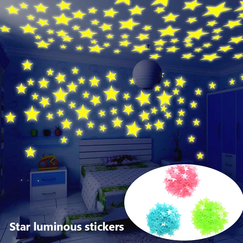

100pcs/bag 3D Star and Moon Glow in Dark Toys Luminous Stickers Bedroom Sofa Fluorescent Painting Toy Stickers for Kids Room